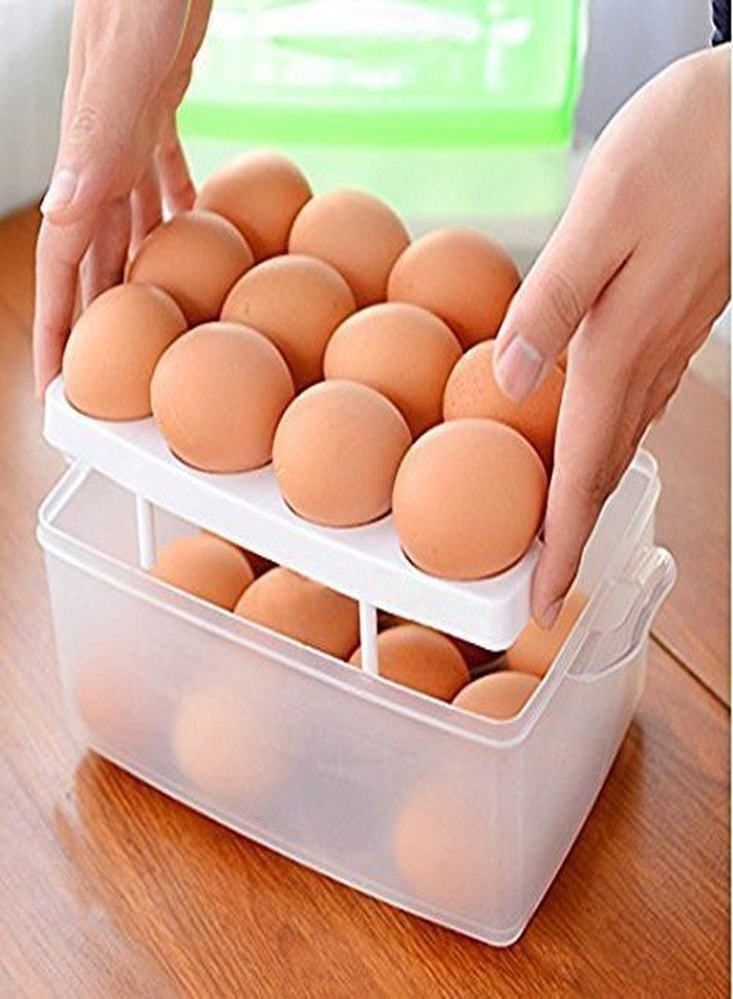 Jukusa Double Layer 32 Grid Egg Storage Box for Vegetable Egg Storage Container Wit Lid and Refrigerator Kitchen Food Outdoor (Blue Color) - Image 3